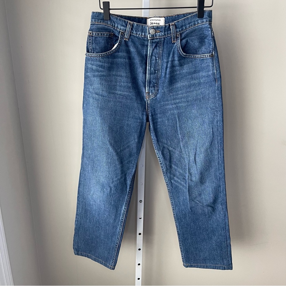 Reformation Cynthia High Relaxed Teton Straight Leg Jeans Blue Size 28